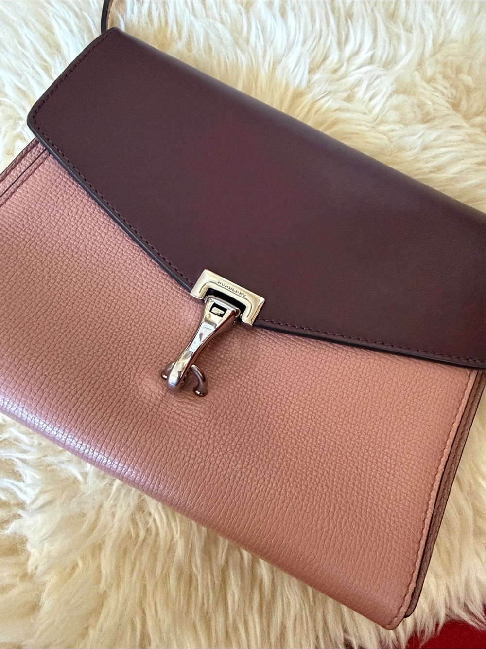 Burberry Two-Tone Pink and Burgundy Leather Crossbody Bag